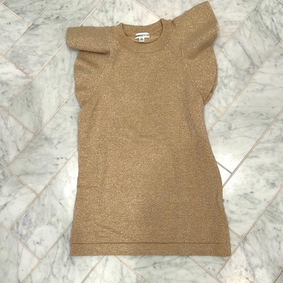 MINNIE ROSE ⭐️ Gold lurex knit flutter sleeve sweater size XS - Picture 1 of 6
